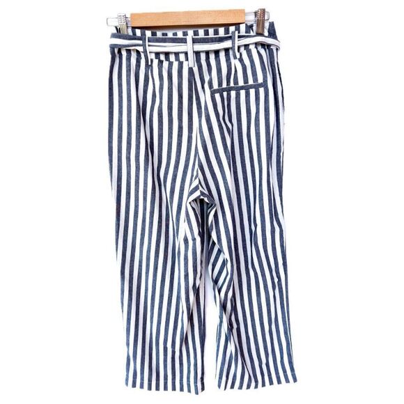 Zara White Blue Gray Striped Paper Bag 100% Cotton Pants Small - Picture 6 of 8